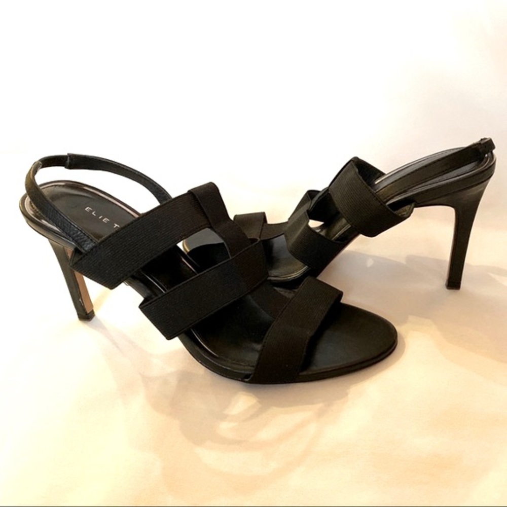 Elie Tahari Black Cage Strap High Heel Shoes | size 9.5 (39.5) | leather sole